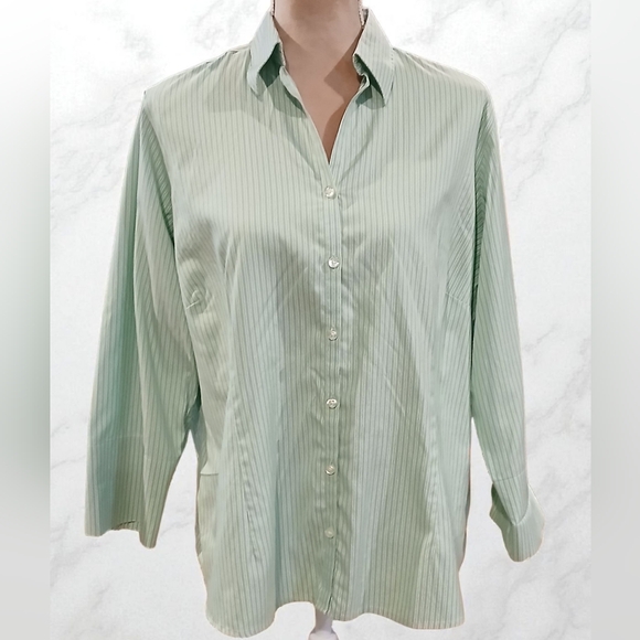 Lands End Green White Striped Button Down Plus Size Womans 18W - Picture 1 of 9